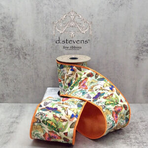 BUTTERFLIES Multicolor 4" x 5 yds d. stevens Wire Edge Ribbon Spring Summer Fall